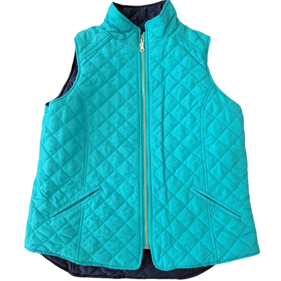 Tracy Negoshian Amelia Vest Reversible Quilted Navy / Turquoise Womens Medium - Picture 3 of 10